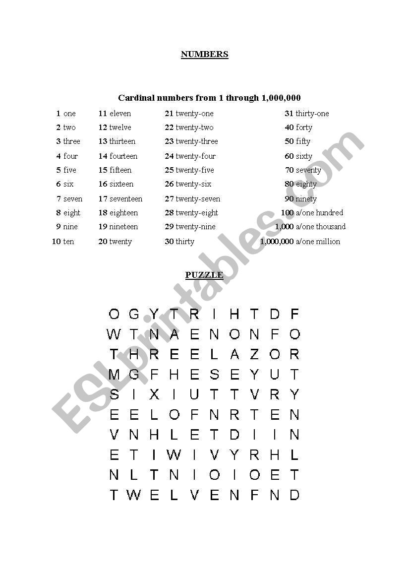 Numbers worksheet