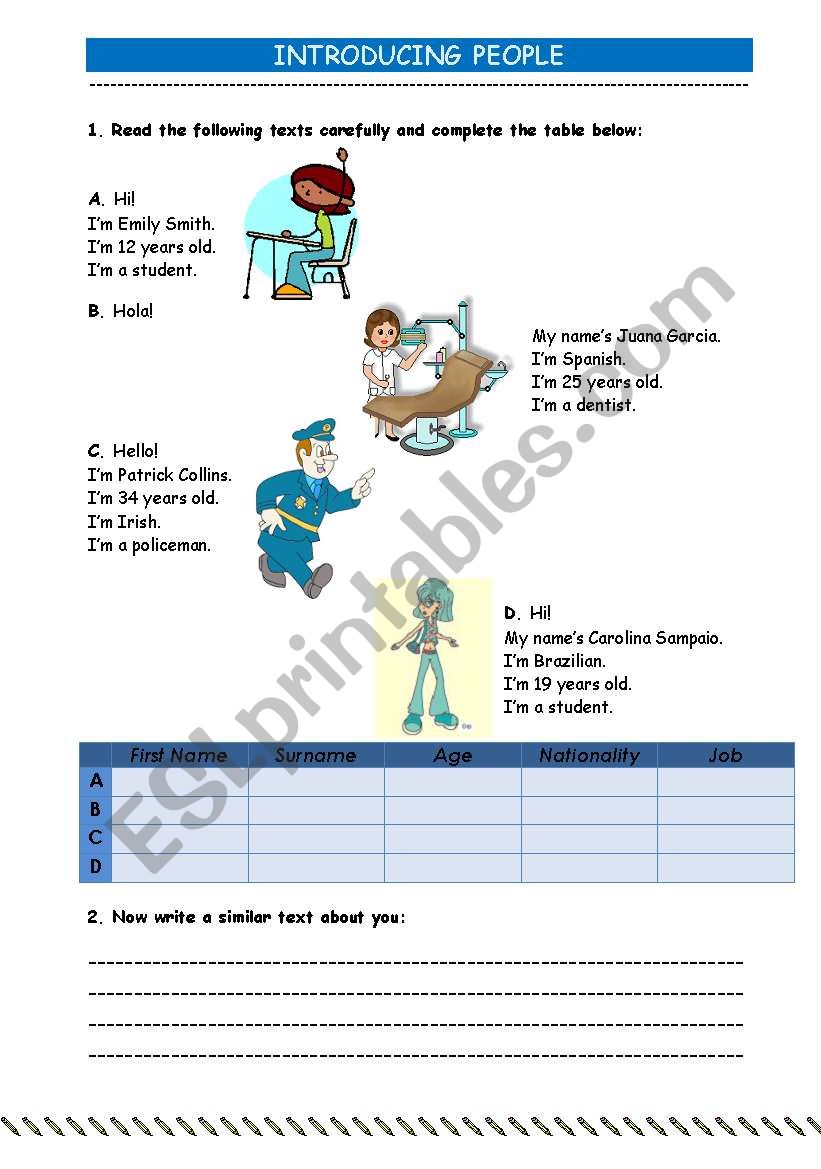 Introducing people worksheet