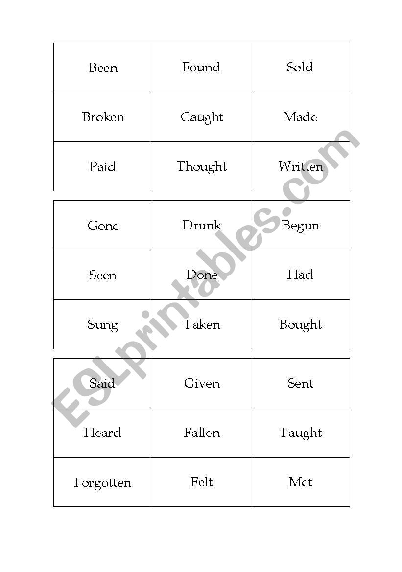 Bingo - past participle worksheet