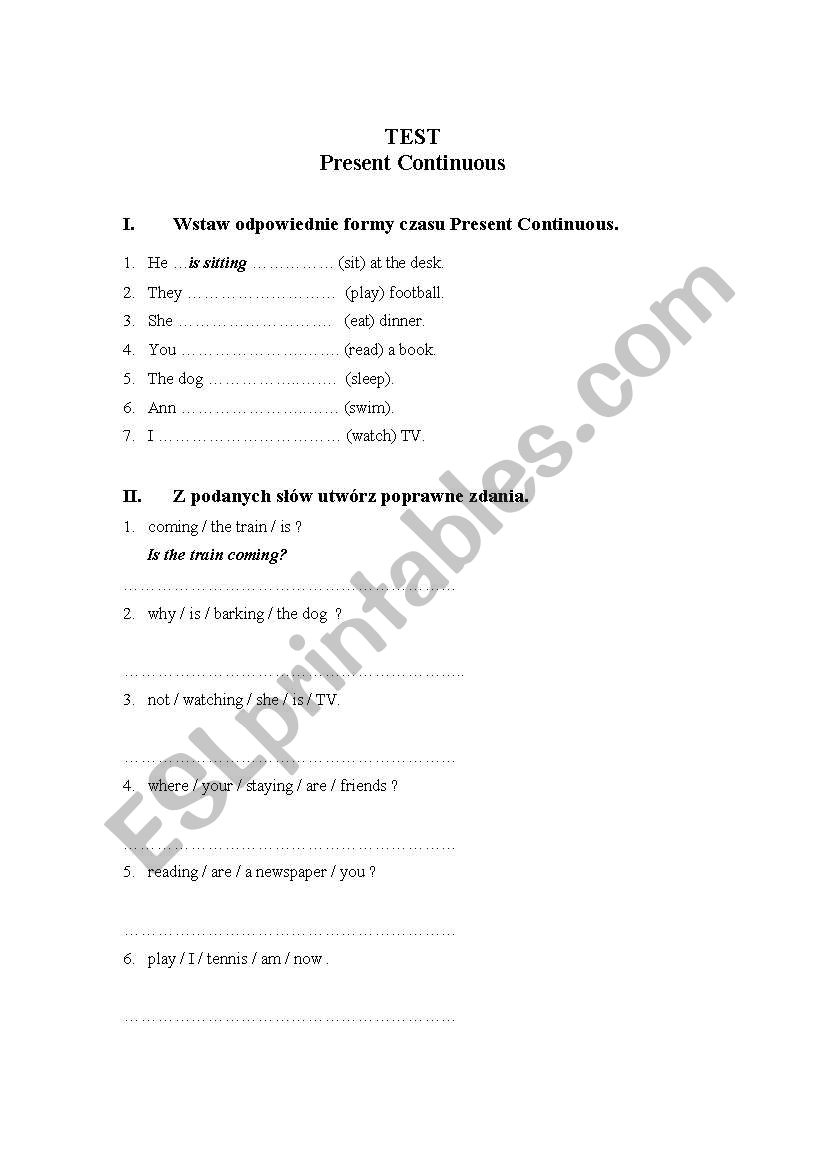 Present Continuous worksheet