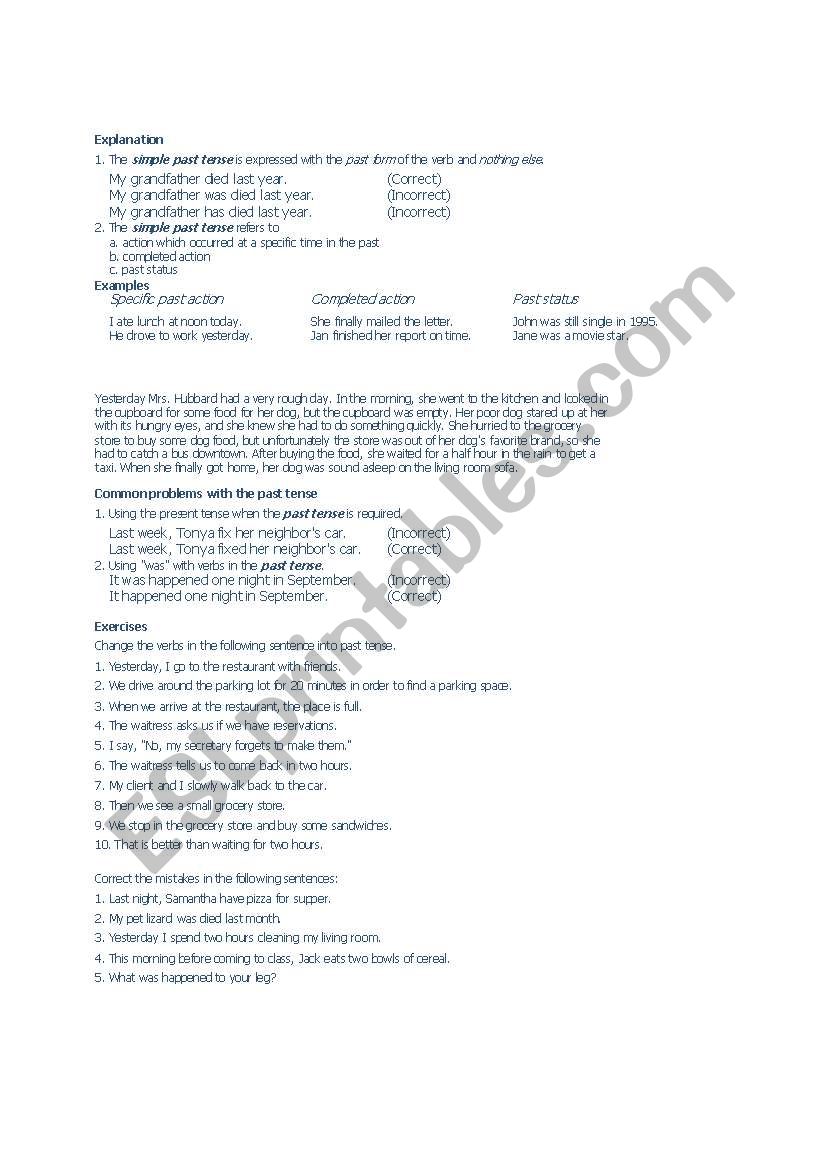simple past worksheet