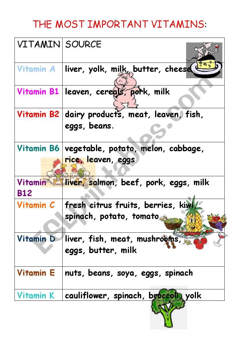 The most important vitamins worksheet