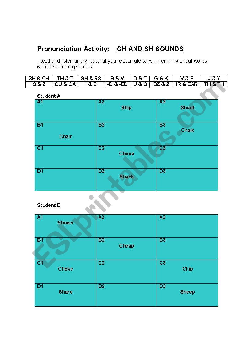 CH and SH Information Gap worksheet