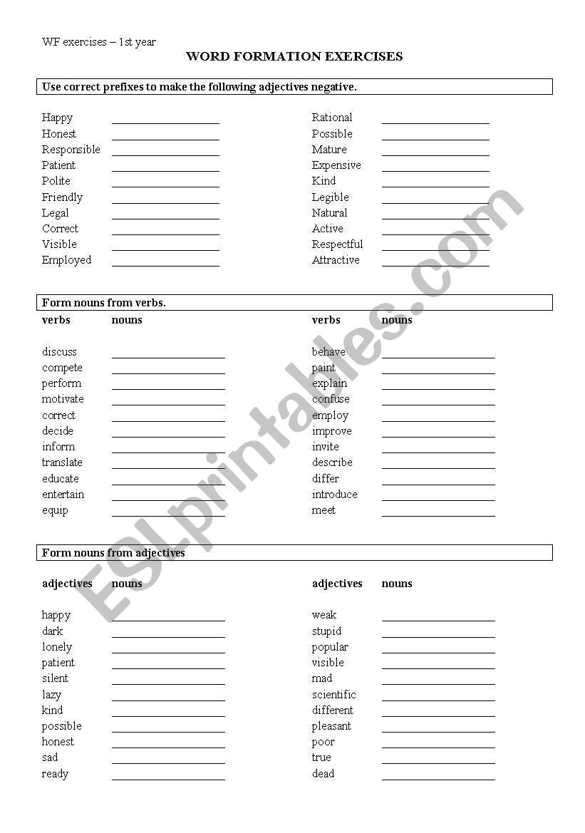 word formation worksheet