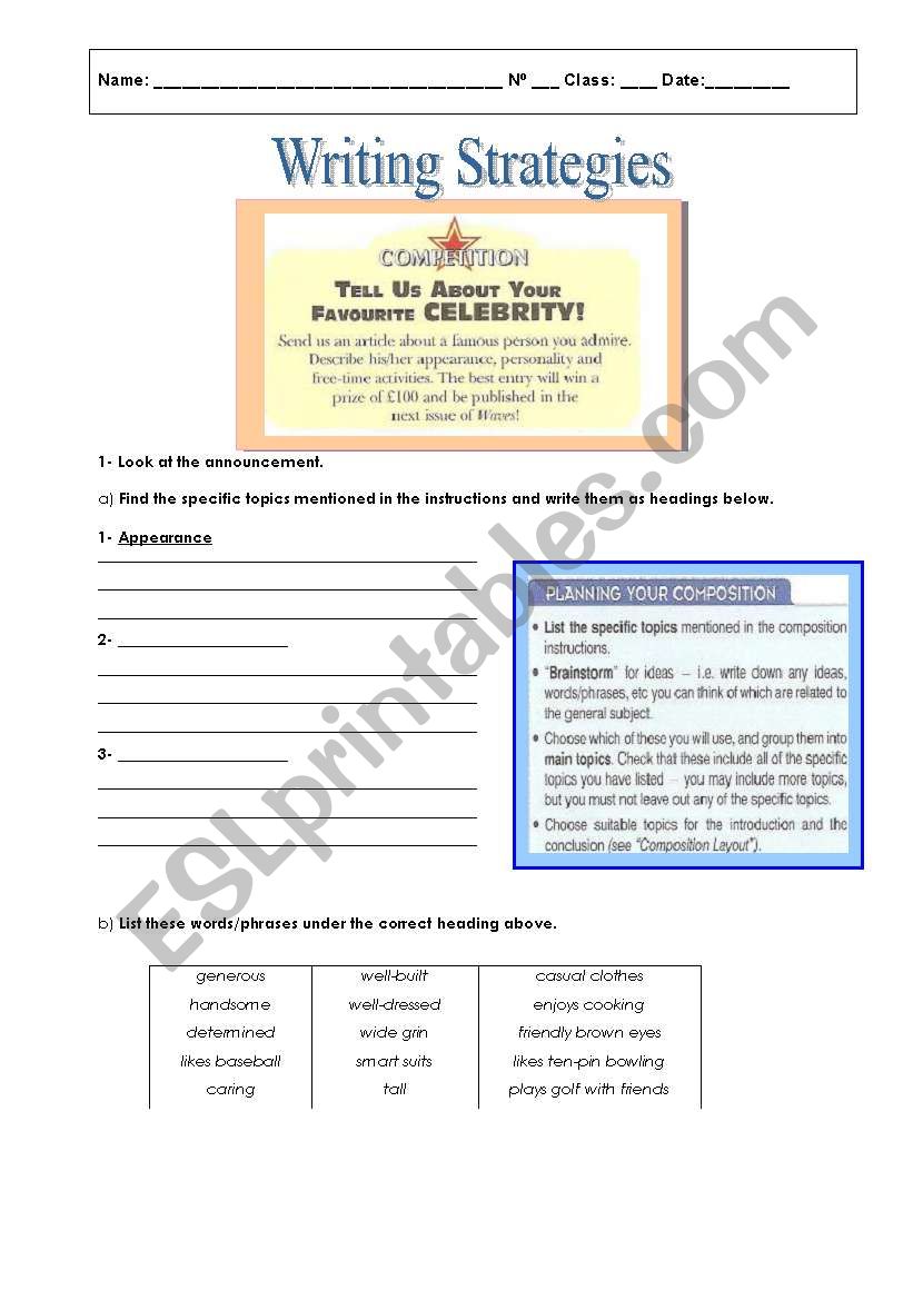 Writing strategies worksheet