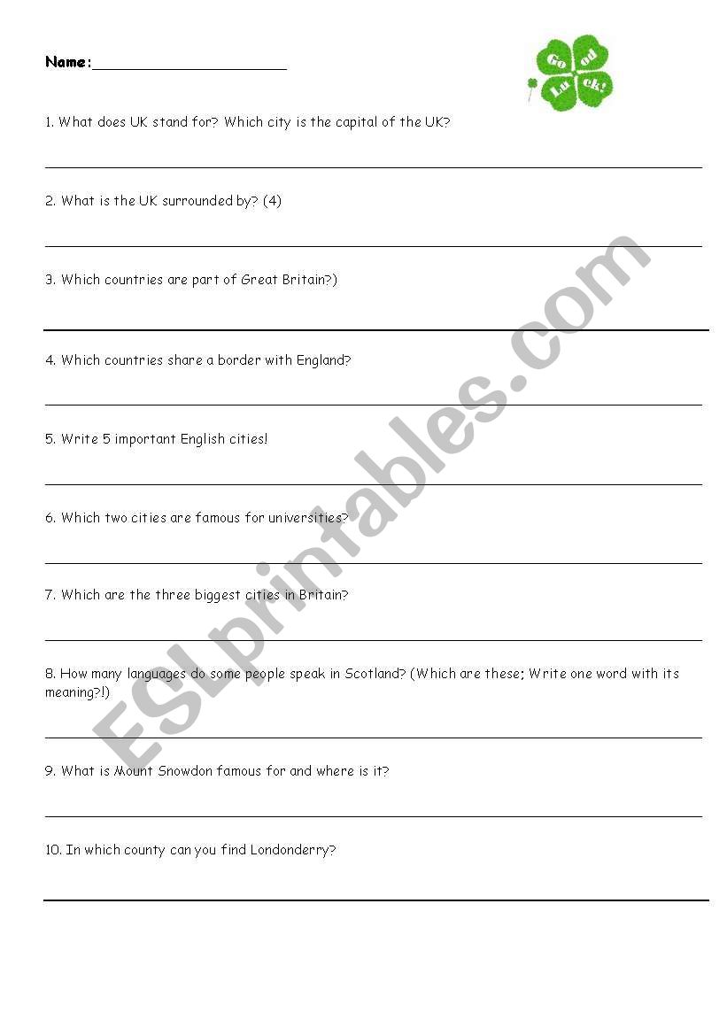 The United Kingdom-quizz worksheet