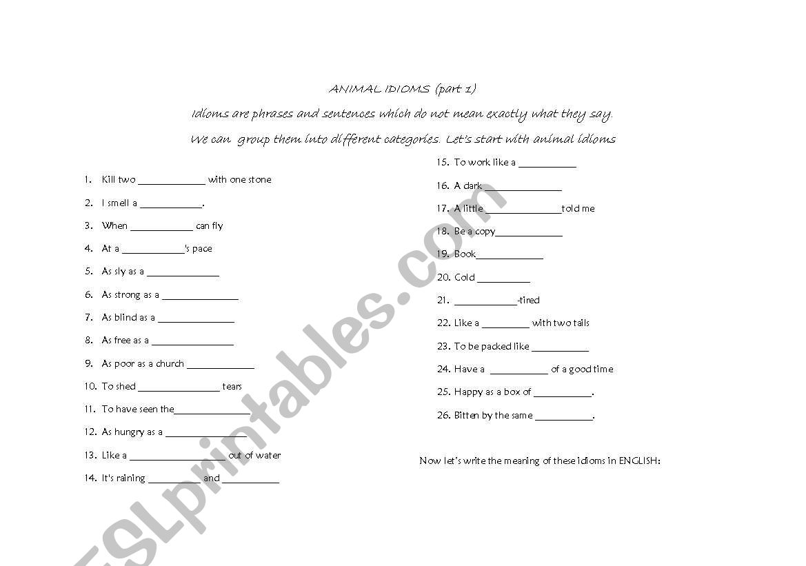 Animal Idioms worksheet