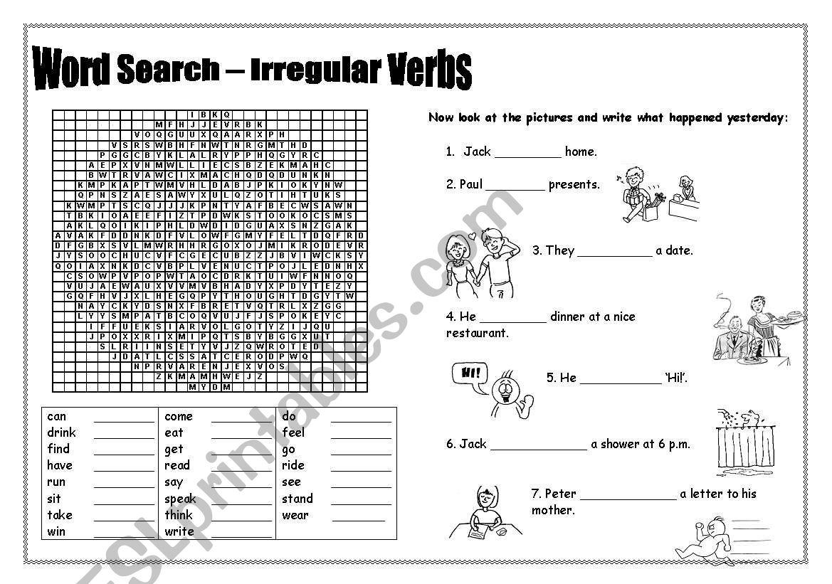 Word Search - Irregular Verbs worksheet