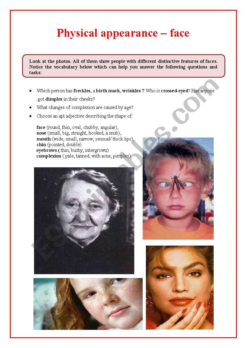 Physical appearance  1 - face worksheet