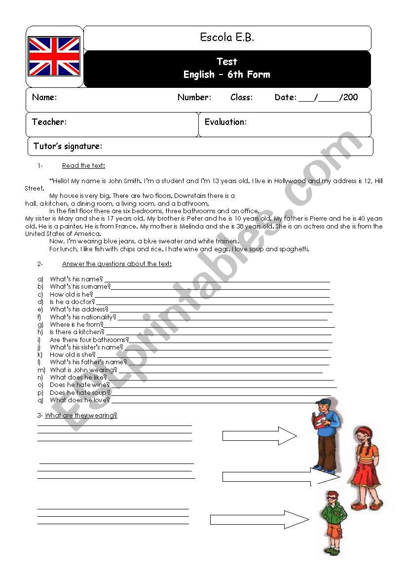 English test  worksheet