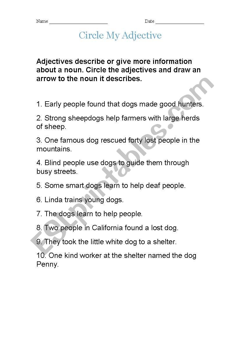 Adjectives describe  worksheet