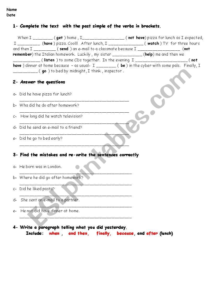 past simple tense extension worksheet