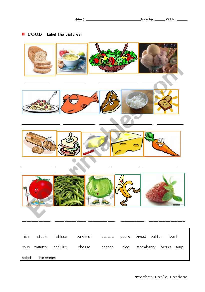 Food memory game worksheet