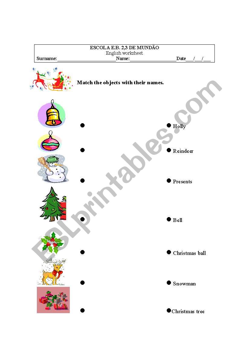 christmas matching worksheet