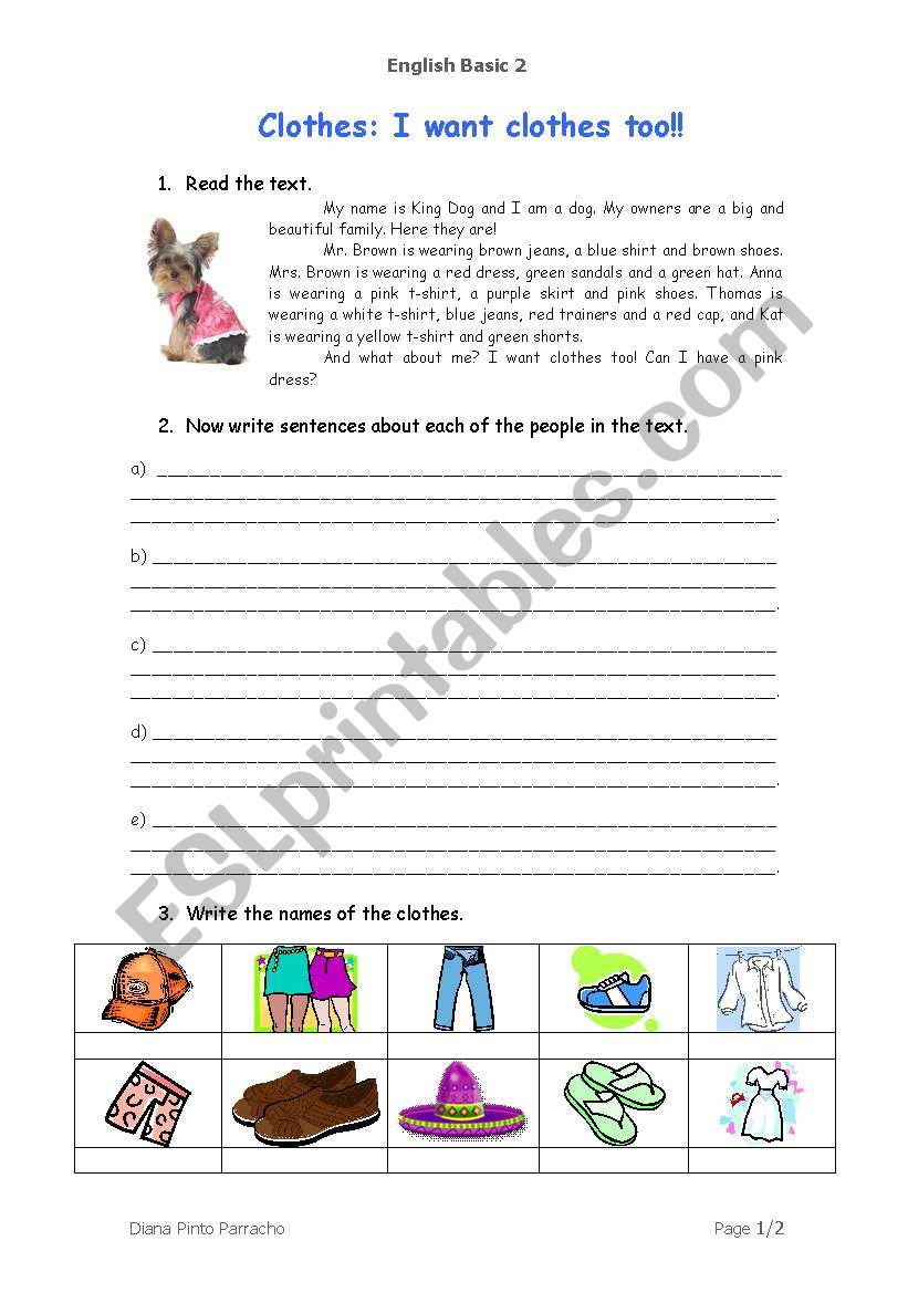 I want clothes too! worksheet