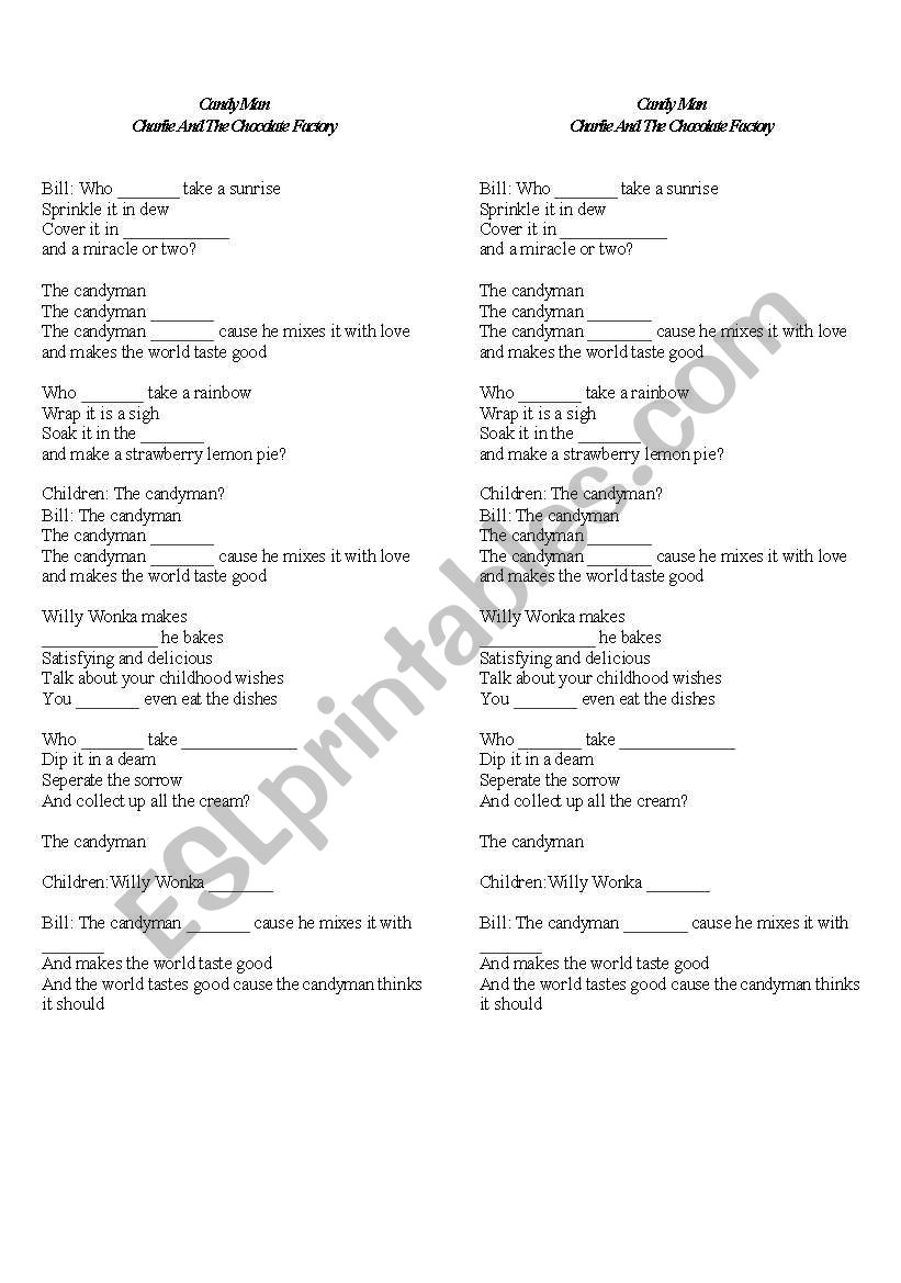 SONG - CANDY MAN worksheet