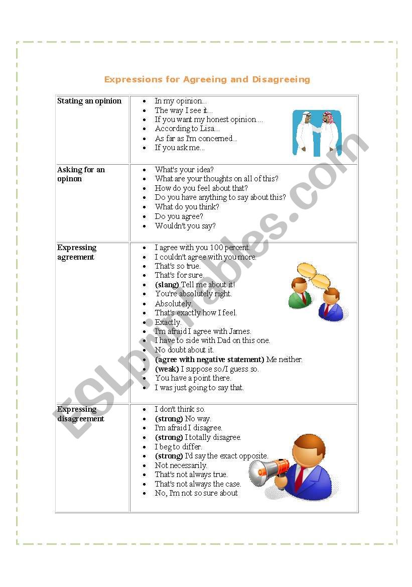 Agreeing and desagreeing worksheet