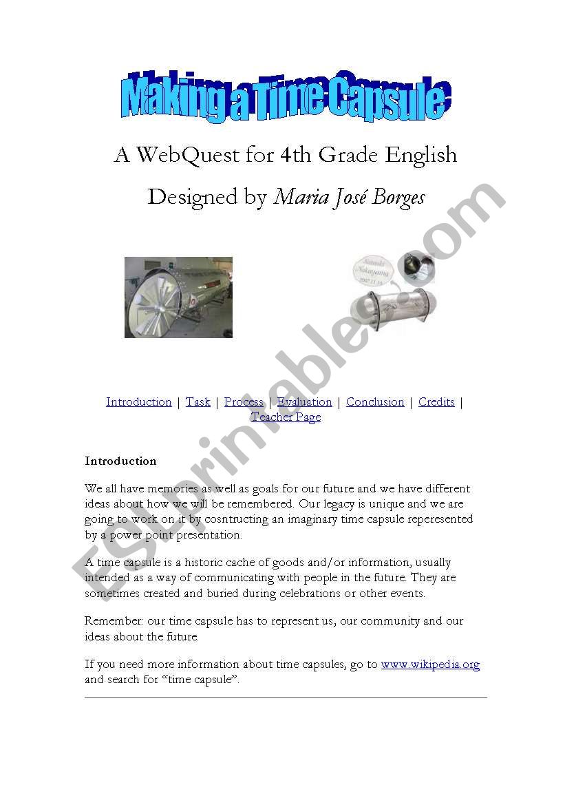 Webquest model: TIME CAPSULE worksheet