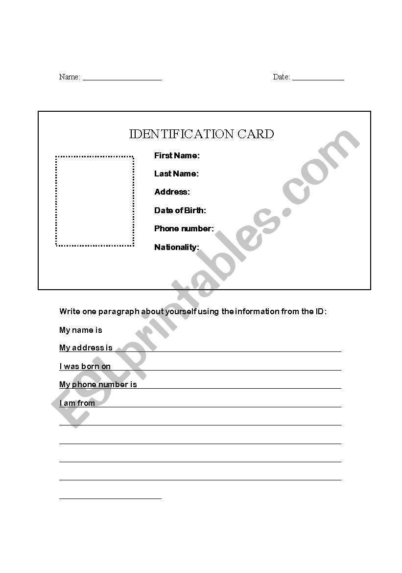 ID card worksheet