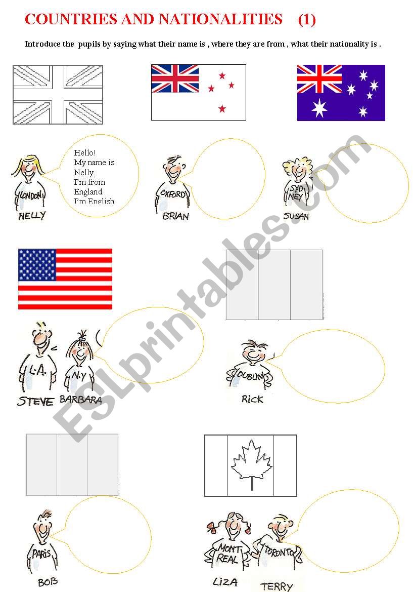 countries and nationalities 1 worksheet