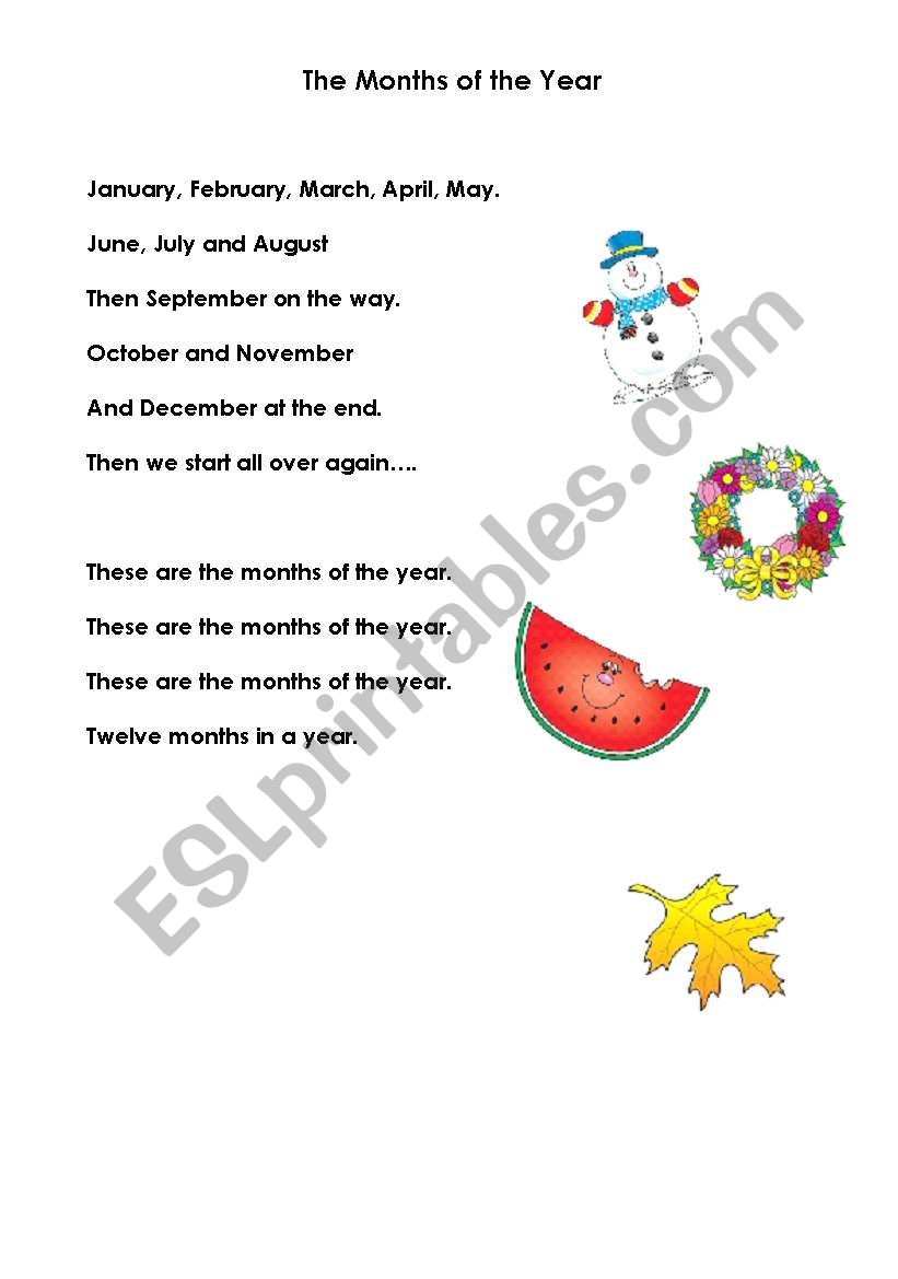 English worksheets months of the year song
