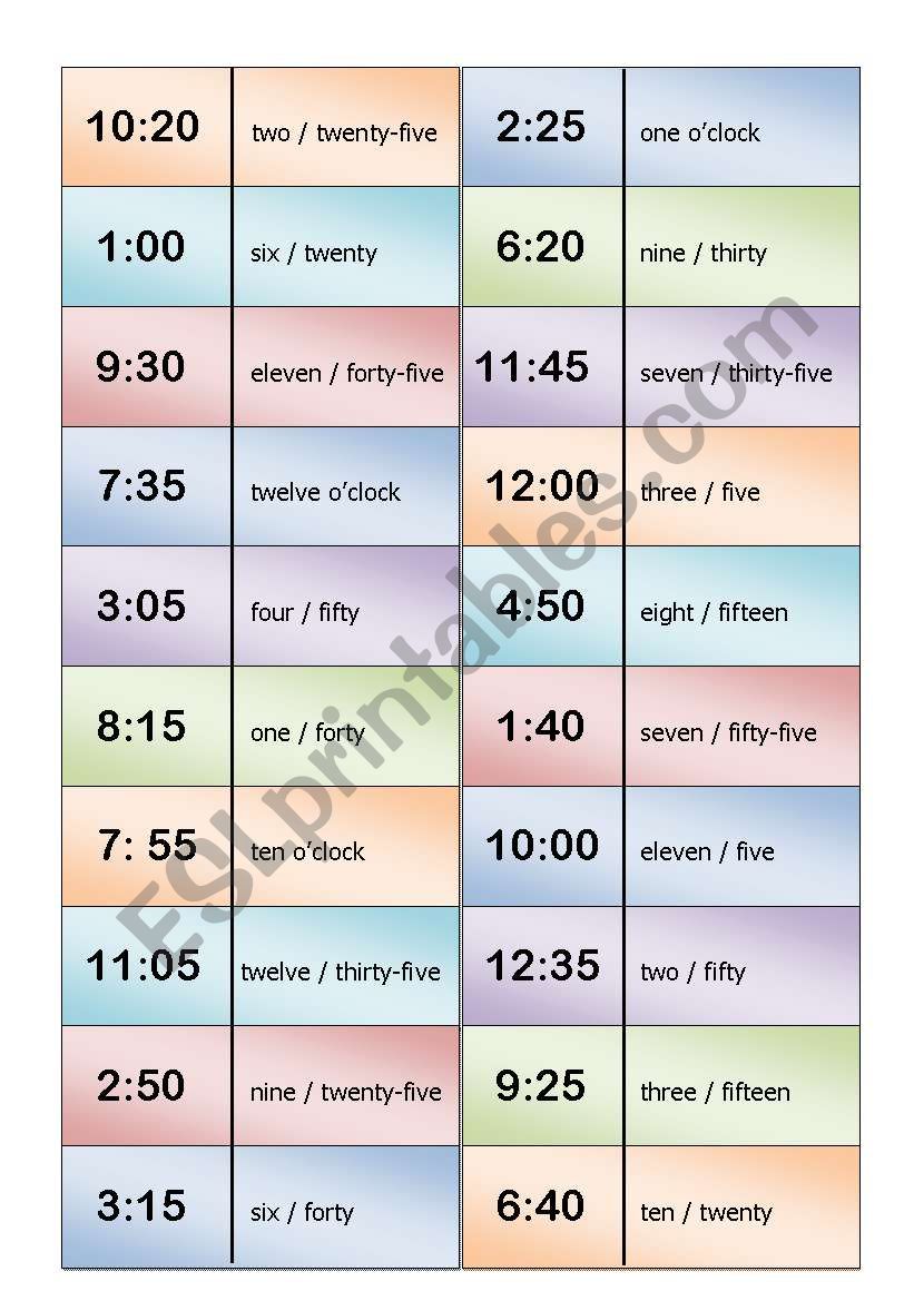 Time Domino worksheet