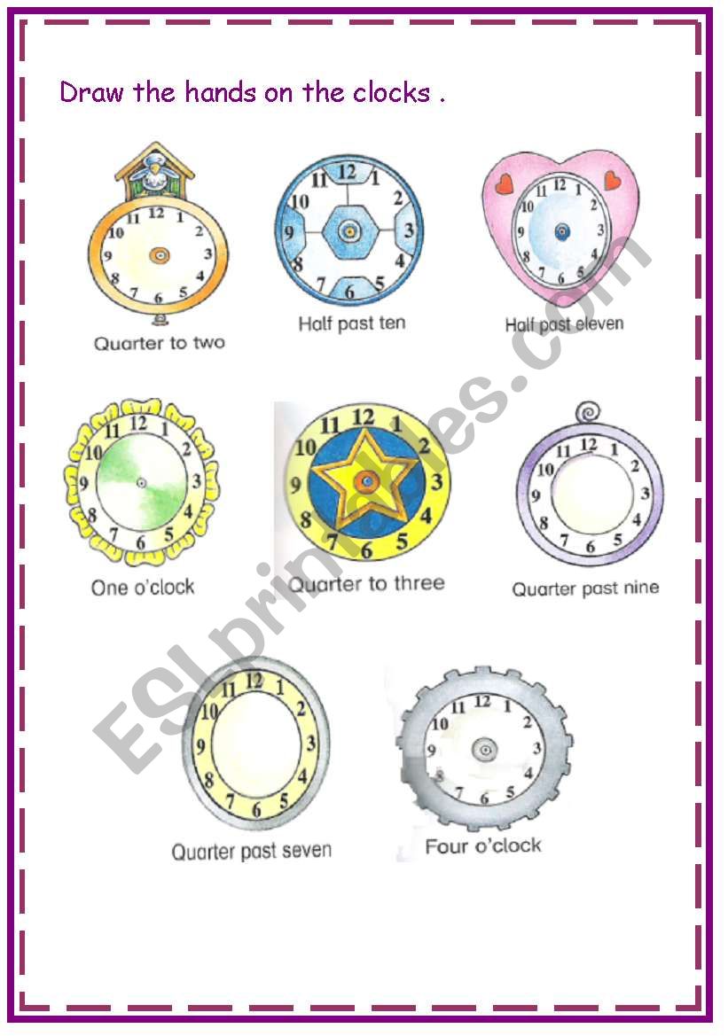 hands of the clock worksheet