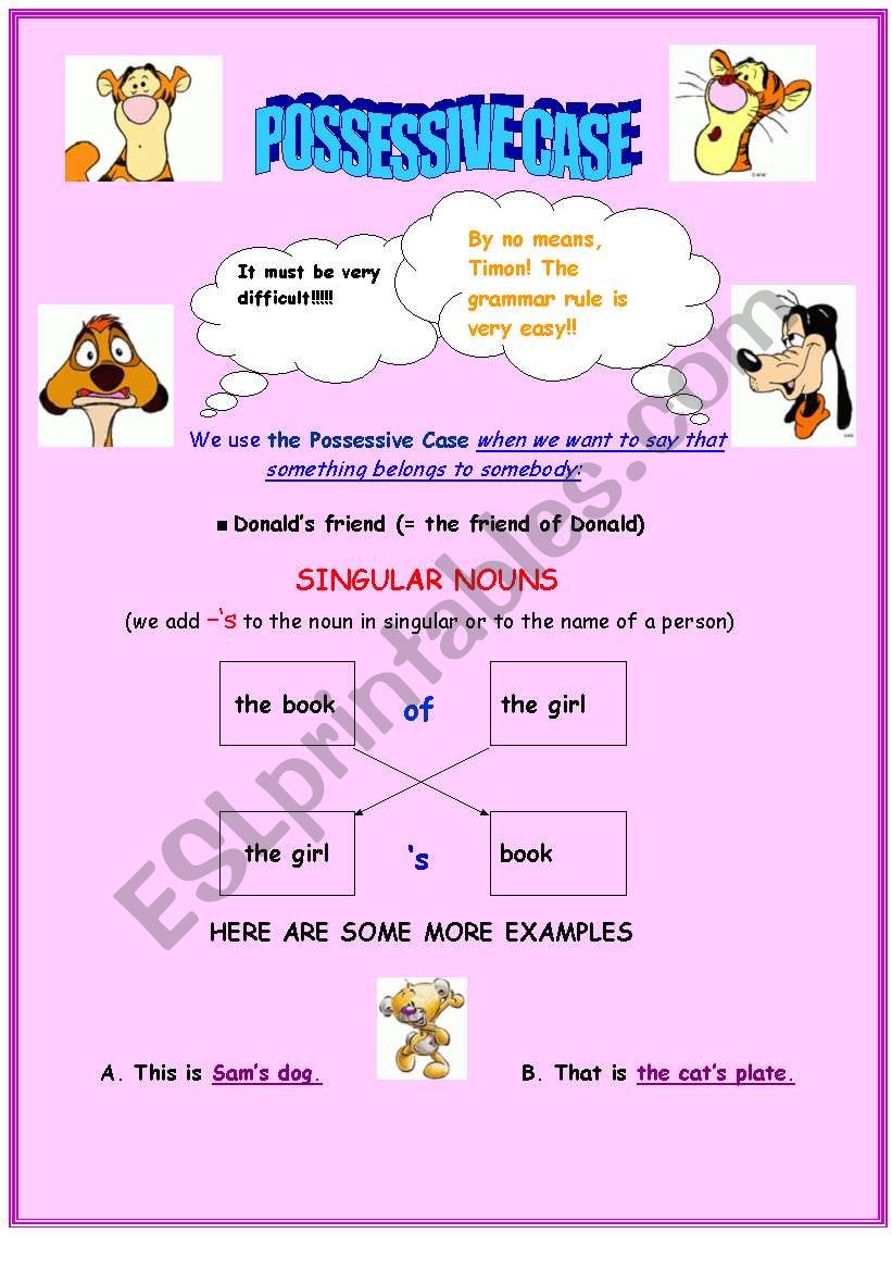 POSSESSIVE CASE ESL Worksheet By Stassy