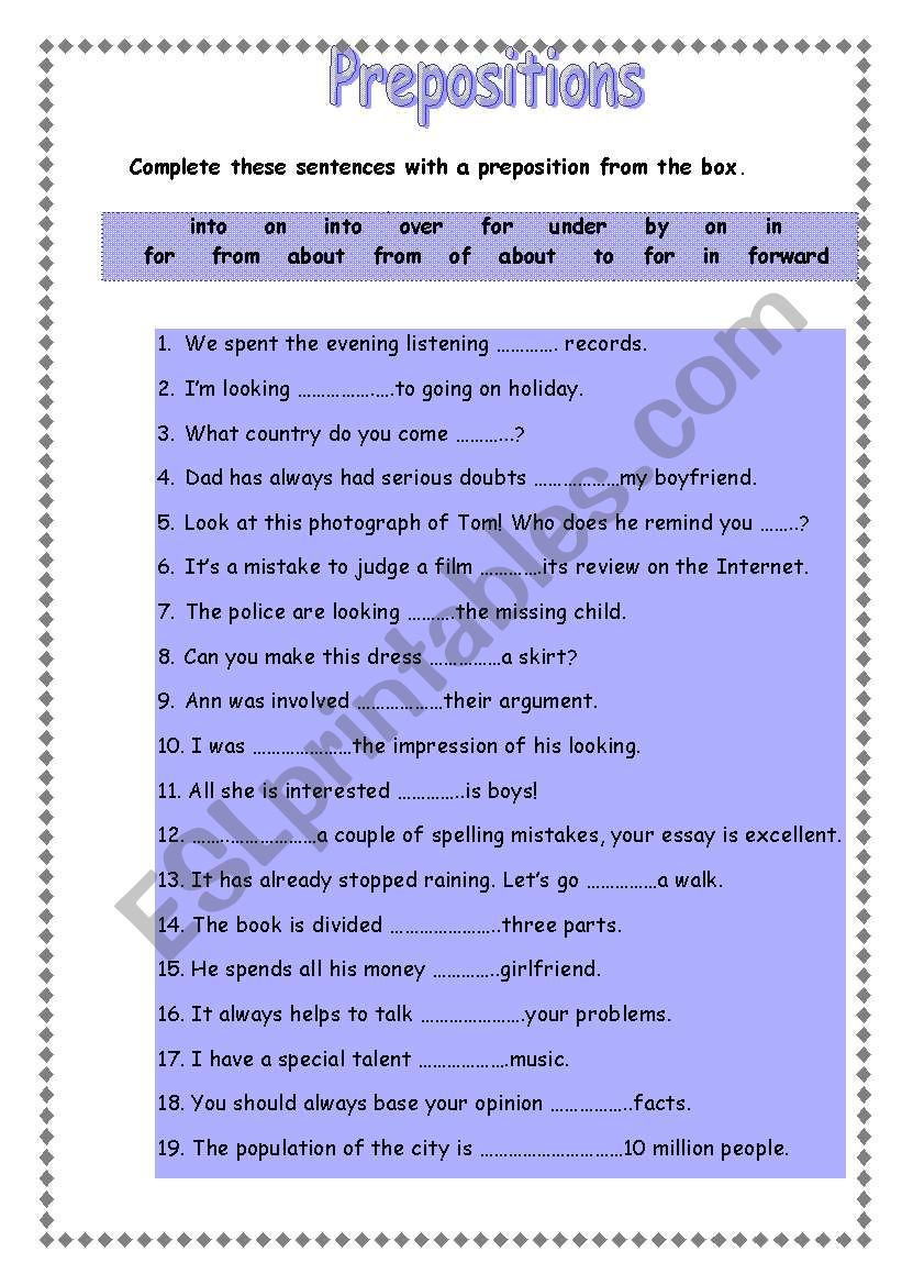Prepositions! worksheet