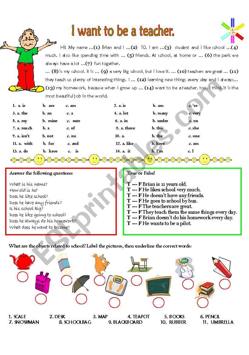 I WANT TO BE A TEACHER. worksheet