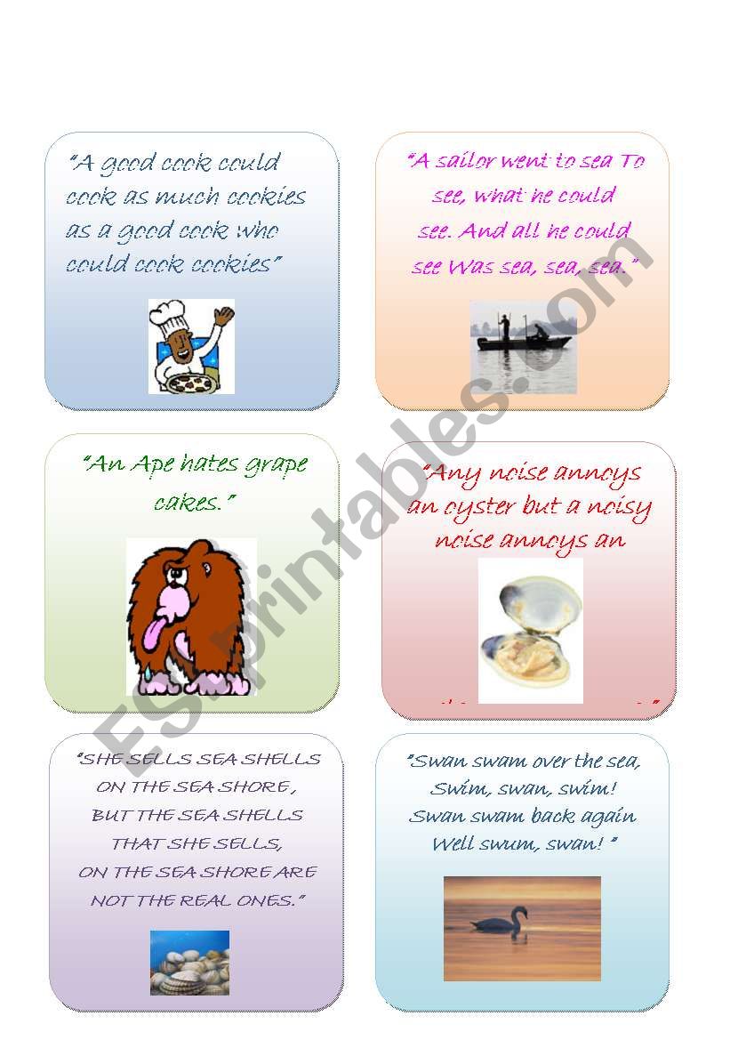 Tongue twisters worksheet