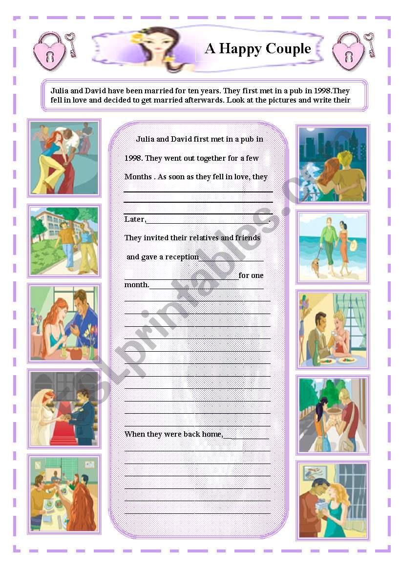 Writing  :  A happy couple worksheet