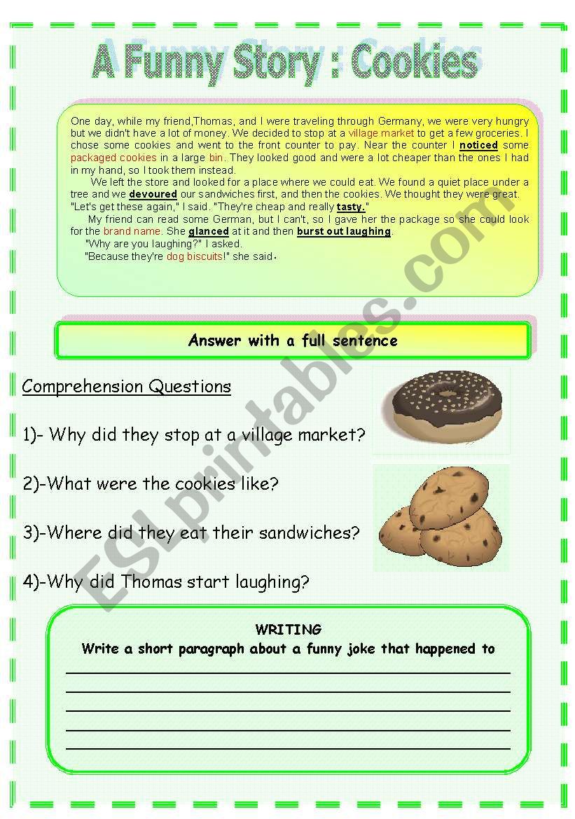 READING : A fUNNY STORY : COOKIES - ESL worksheet by sruggy