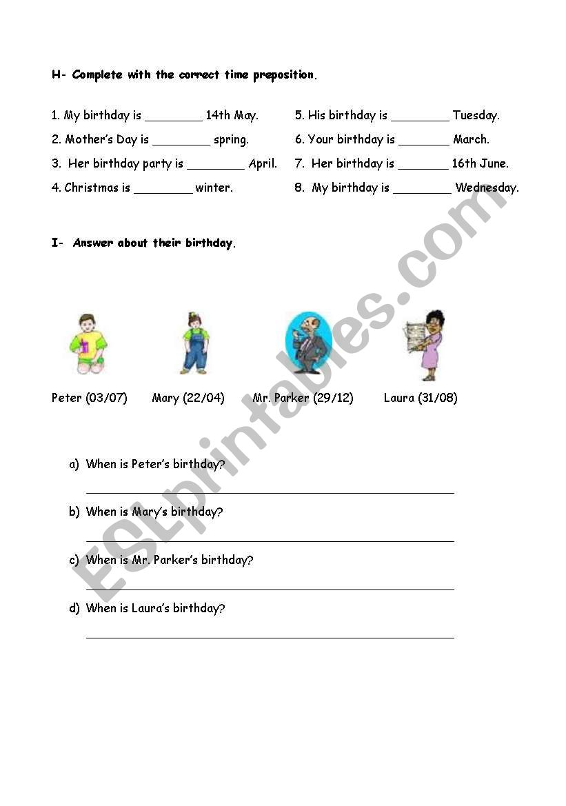 BIRTHDAYS - PAGES 3 AND 4 worksheet