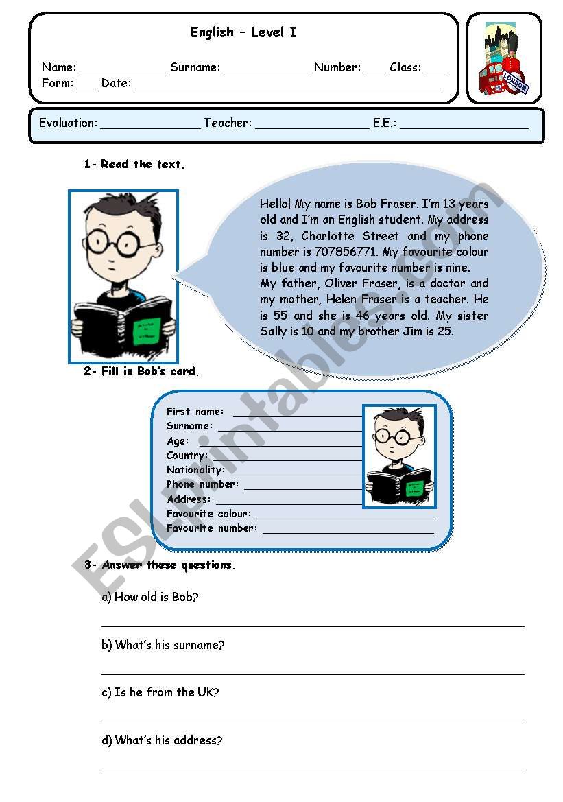 FAMILY worksheet