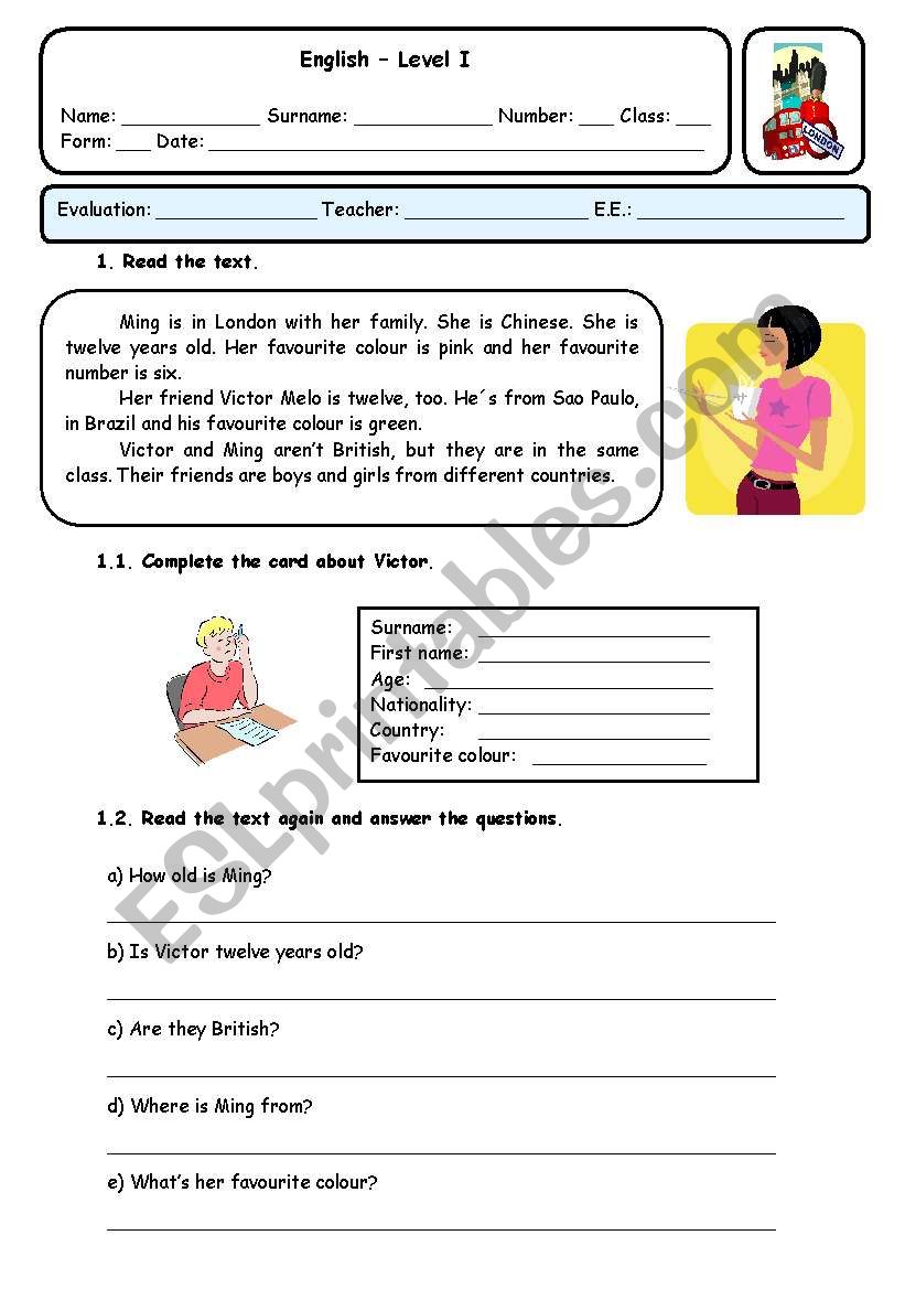 PERSONAL IDENTIFICATION worksheet