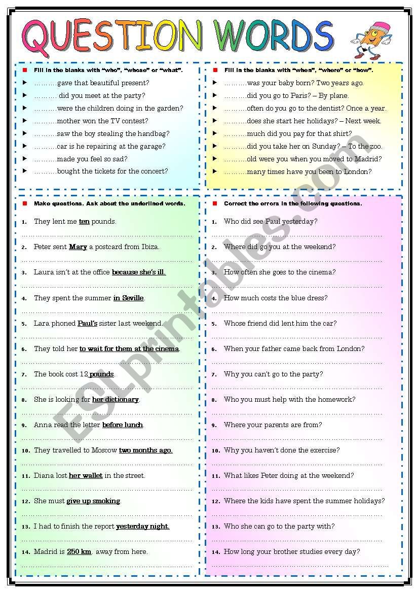 QUESTIONS WORDS worksheet
