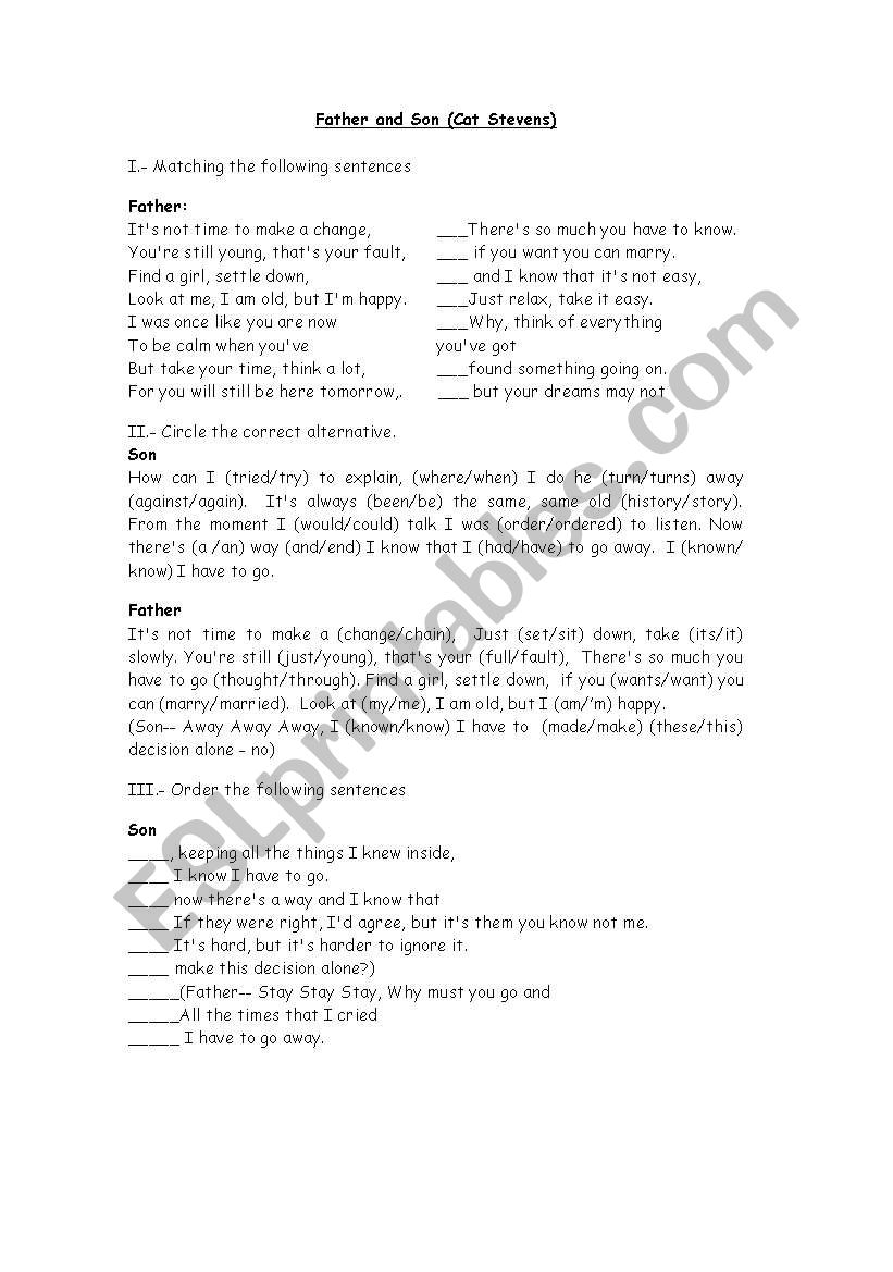 Father and son worksheet