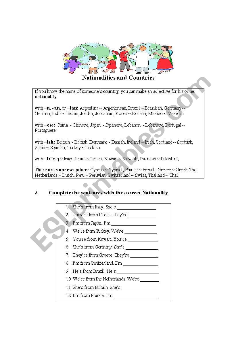 Nationalities and Countries worksheet