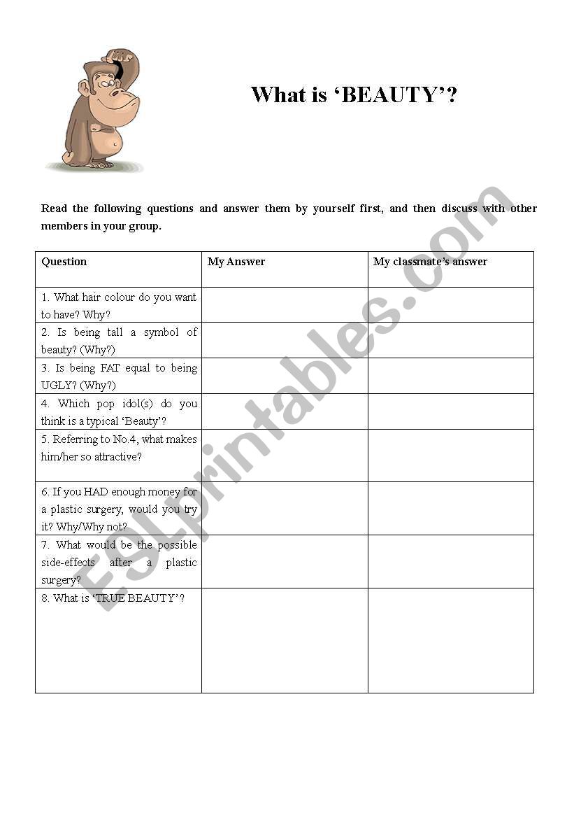 What is beauty? worksheet