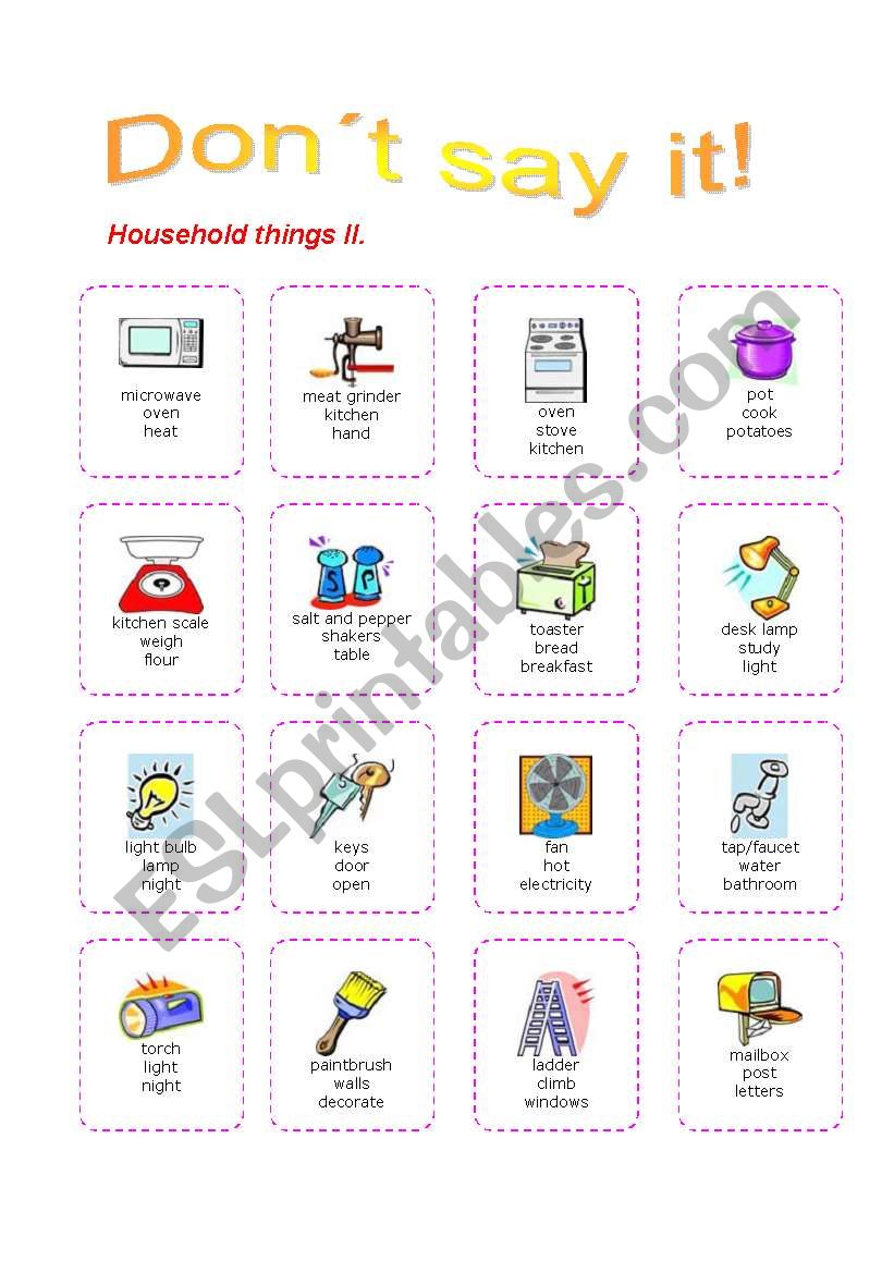 Dont say it! 2 worksheet