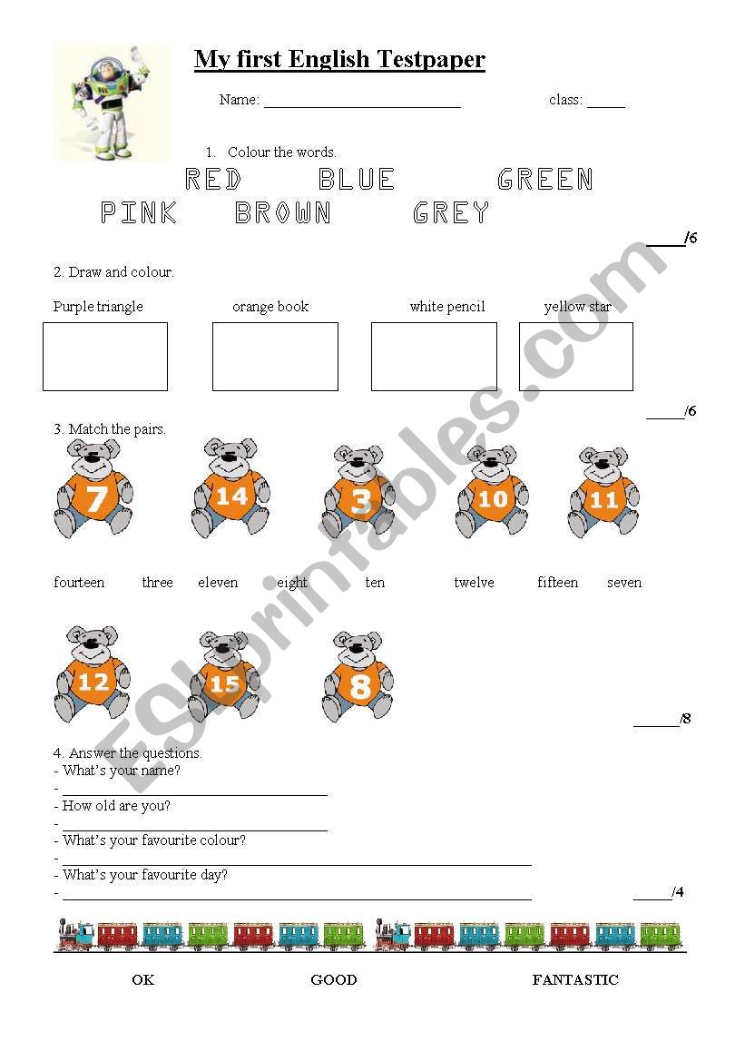 Colours and numbers worksheet