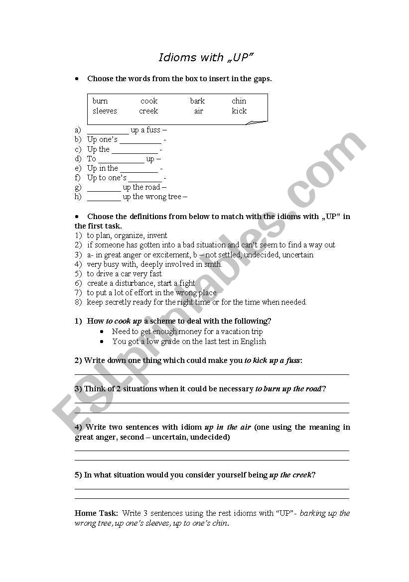 Idioms with UP worksheet