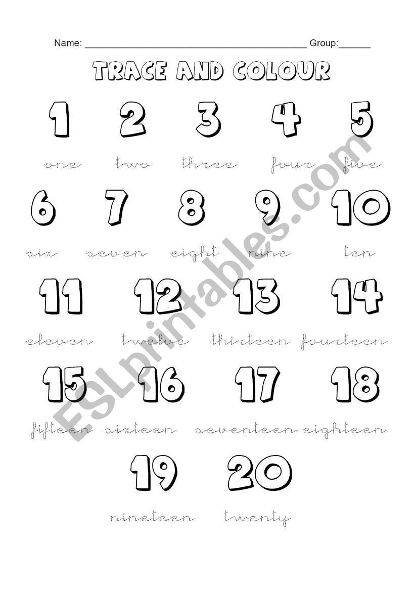 Numbers up to 20 worksheet