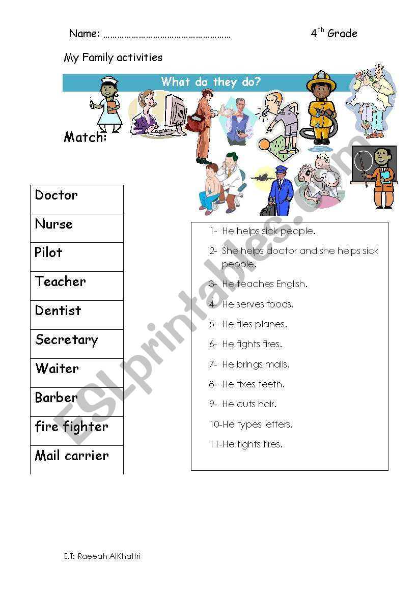 Match what does he or she do? worksheet