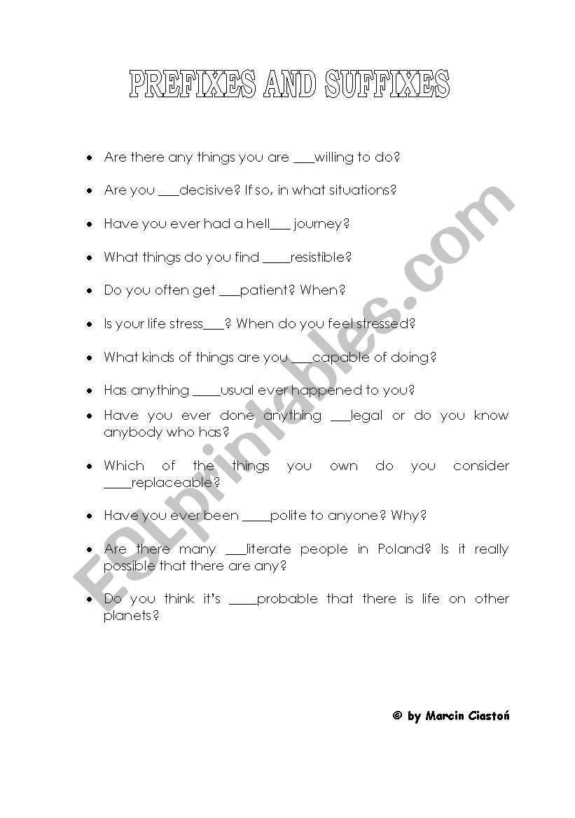 WORD FORMATION SPEAKING worksheet