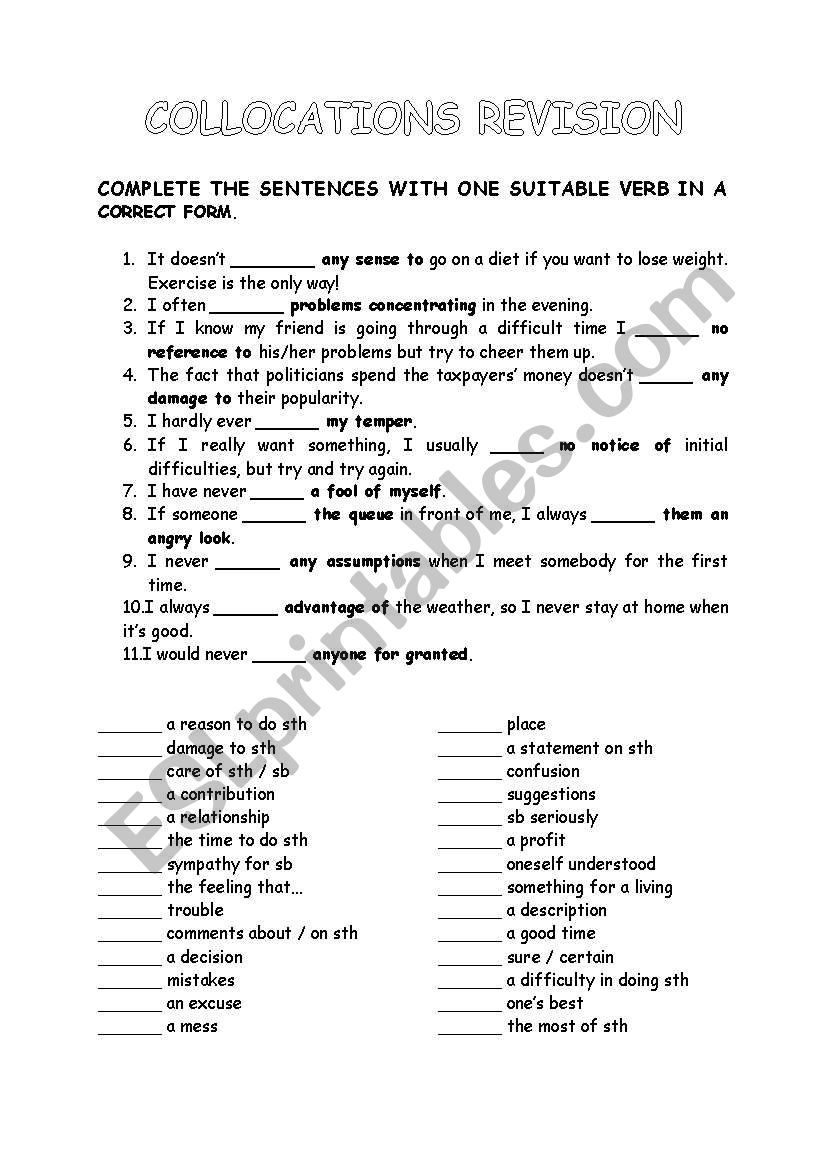 MAKE, DO AND OTHERS - COLLOCATIONS