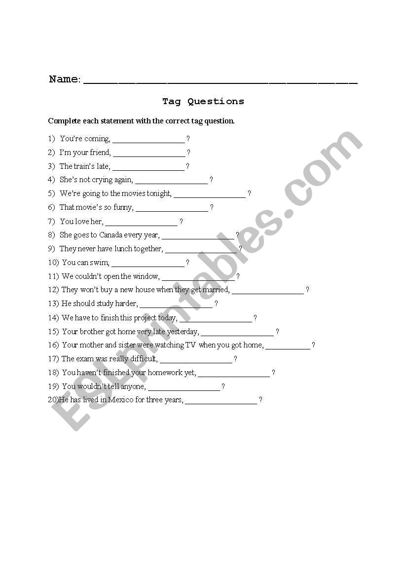 Tag Questions worksheet