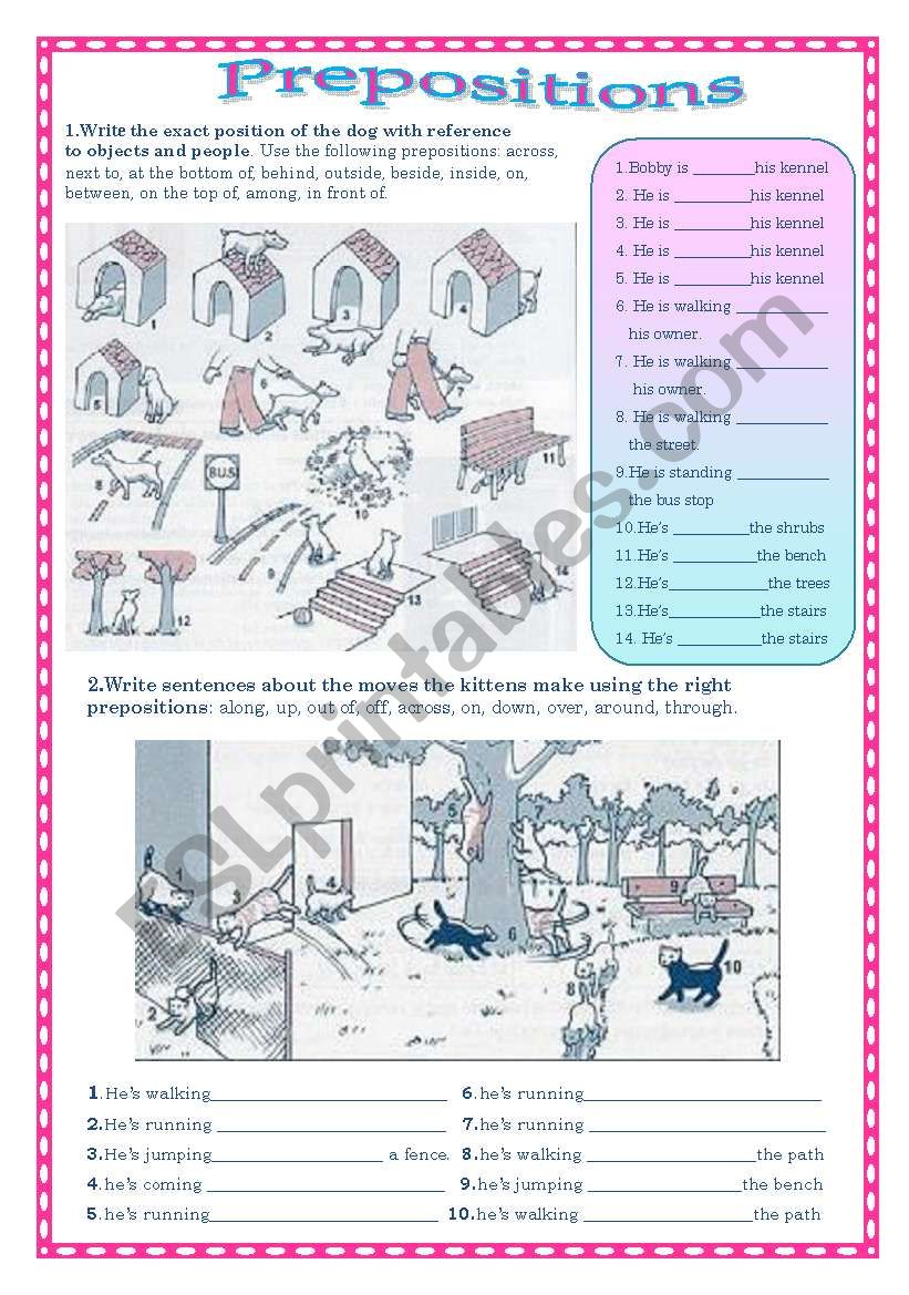 prepositions  worksheet