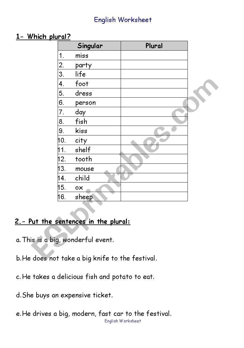 Irregular Plurals worksheet